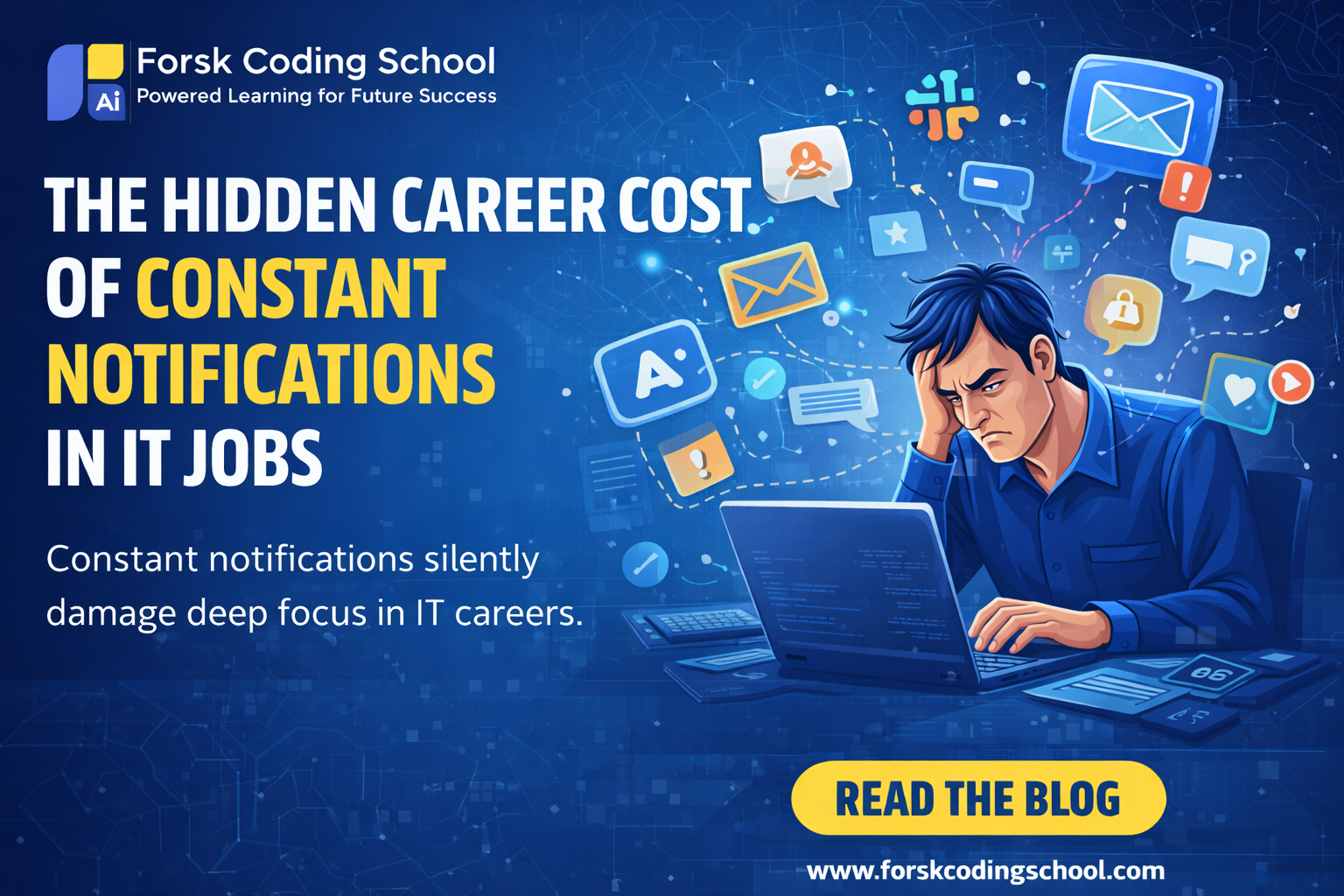 IT professional distracted by constant notifications while coding