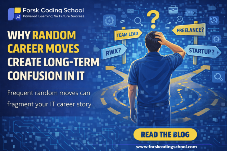 IT professional standing at multiple confusing career crossroads