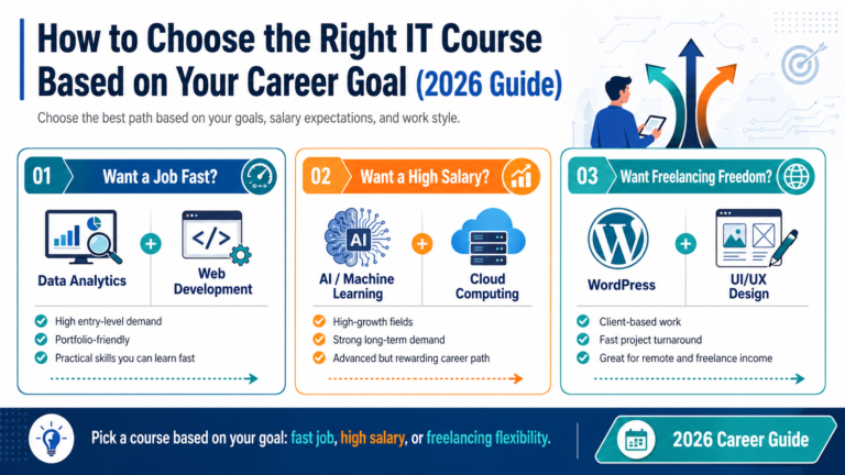 How to choose the right IT course based on career goals in 2026 including data analytics, web development, AI and freelancing