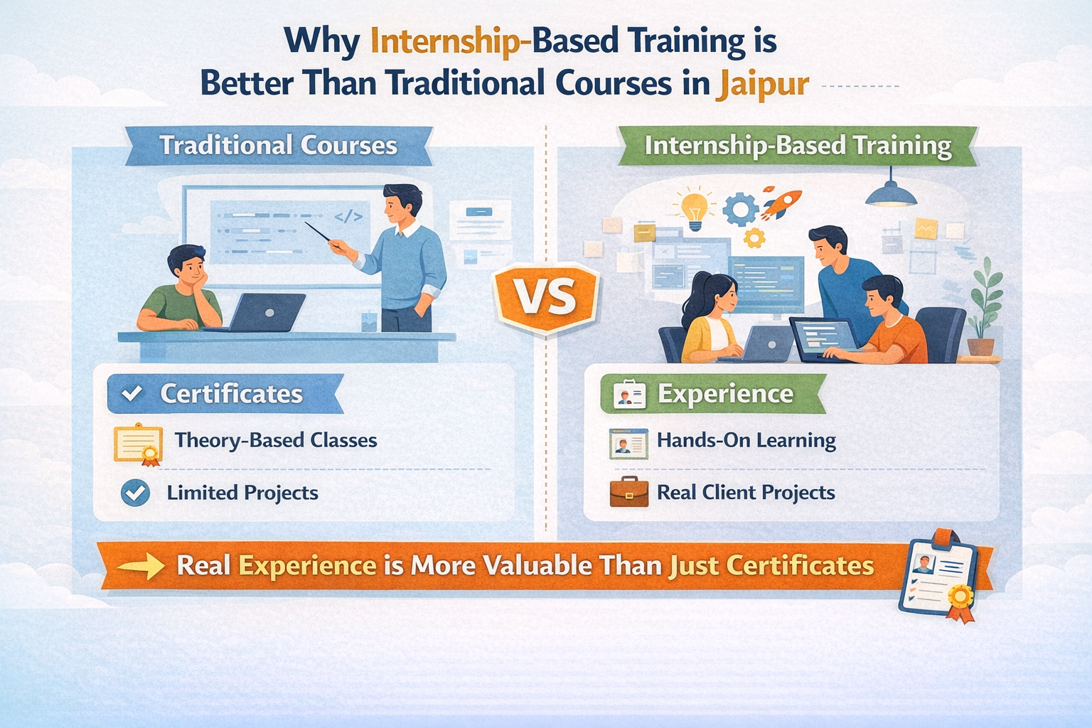 internship based training Jaipur real experience projects vs traditional courses
