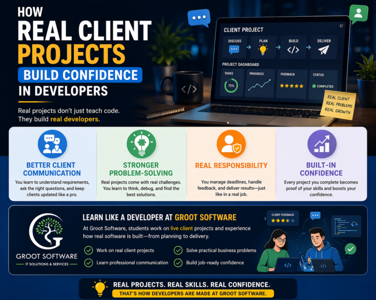 real client projects help developers build confidence through communication and problem solving