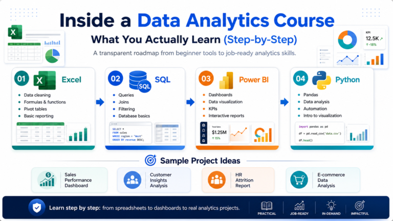 Step by step data analytics learning excel sql power bi python