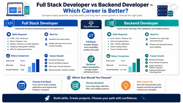 comparison between full stack developer and backend developer career salary skills growth