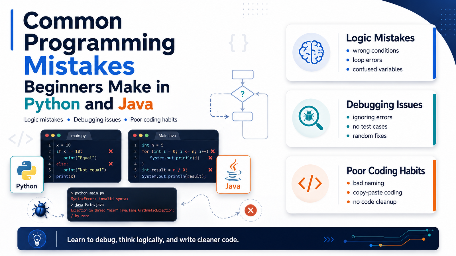 common programming mistakes beginners make in Python and Java