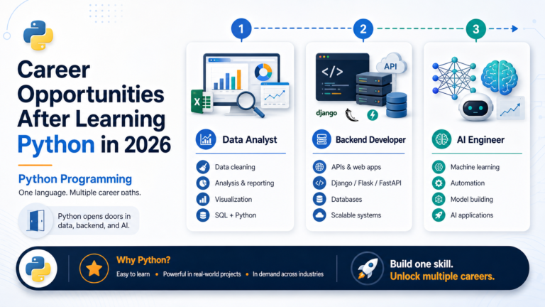 Career options after learning python programming including data analyst backend developer ai engineer
