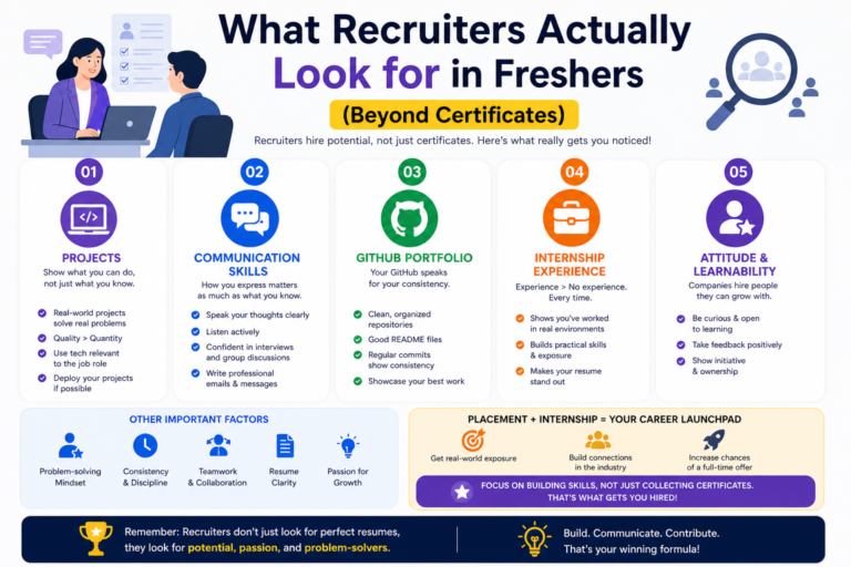 skills recruiters look for in freshers including projects internship communication and GitHub portfolio